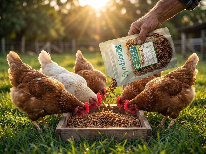 Gallinas alimentándose con larvas BSF
